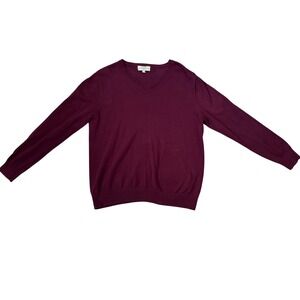 Hawker Rye Mens Cotton Cashmere V Neck Sweater Burgundy Size Large
